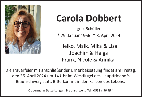 Traueranzeige von Carola Dobbert von Braunschweiger Zeitung