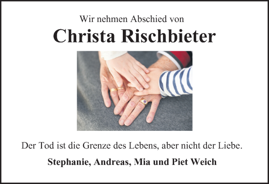 Traueranzeige von Christa Rischbieter von Peiner Nachrichten