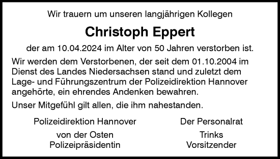 Traueranzeige von Christoph Eppert von Helmstedter Nachrichten