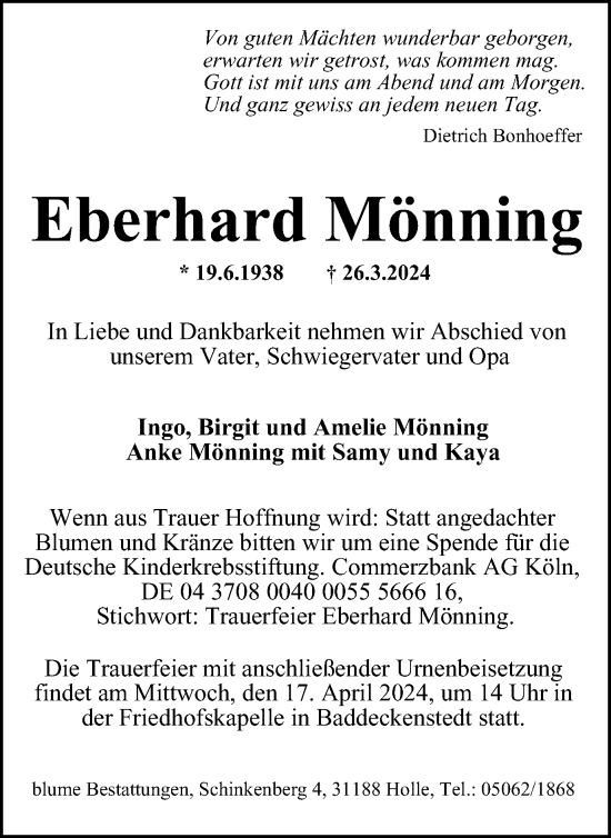 Traueranzeige von Eberhard Mönning von Salzgitter-Zeitung