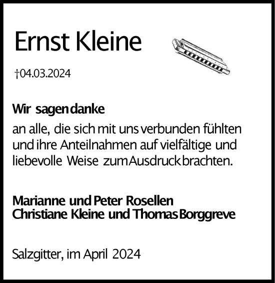 Traueranzeige von Ernst Kleine von Salzgitter-Zeitung