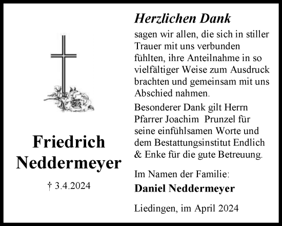 Traueranzeige von Friedrich Neddermeyer von Peiner Nachrichten