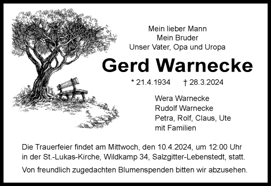 Traueranzeige von Gerd Warnecke von Salzgitter-Zeitung