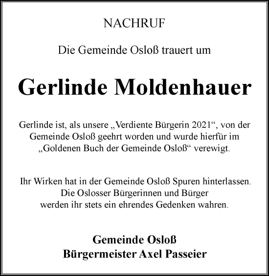 Traueranzeige von Gerlinde Moldenhauer von Wolfsburger Nachrichten