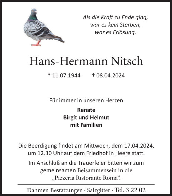 Traueranzeige von Hans-Hermann Nitsch von Salzgitter-Zeitung