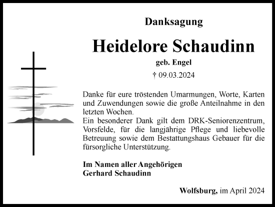 Traueranzeige von Heidelore Schaudinn von Wolfsburger Nachrichten