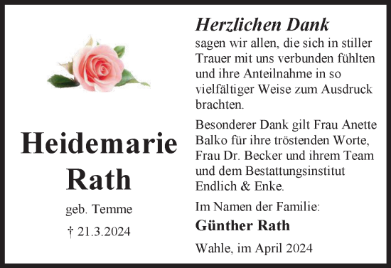 Traueranzeige von Heidemarie Rath von Braunschweiger Zeitung