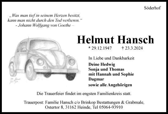 Traueranzeige von Helmut Hansch von Salzgitter-Zeitung