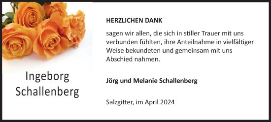 Traueranzeige von Ingeborg Schallenberg von Salzgitter-Zeitung