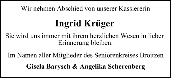 Traueranzeige von Ingrid Krüger von Braunschweiger Zeitung