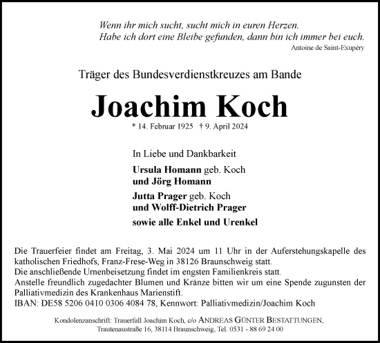 Traueranzeige von Joachim Koch von Braunschweiger Zeitung