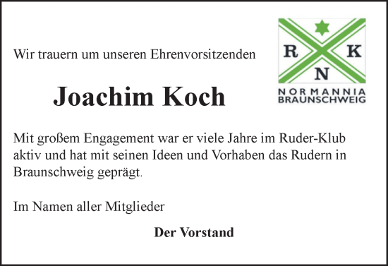 Traueranzeige von Joachim Koch von Braunschweiger Zeitung