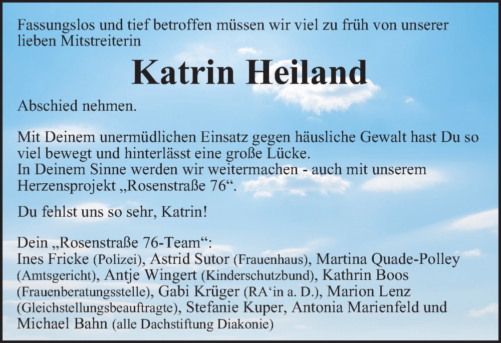 Traueranzeige für Katrin Heiland vom 06.04.2024 aus Braunschweiger Zeitung