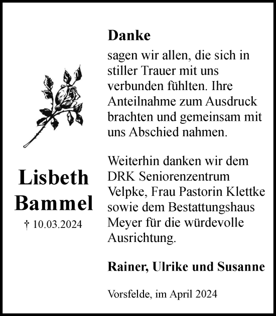 Traueranzeige von Lisbeth Bammel von Wolfsburger Nachrichten