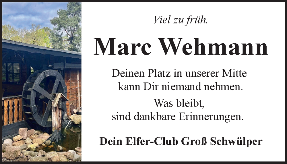  Traueranzeige für Marc Wehmann vom 13.04.2024 aus Braunschweiger Zeitung