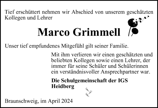Traueranzeige von Marco Grimmell von Braunschweiger Zeitung