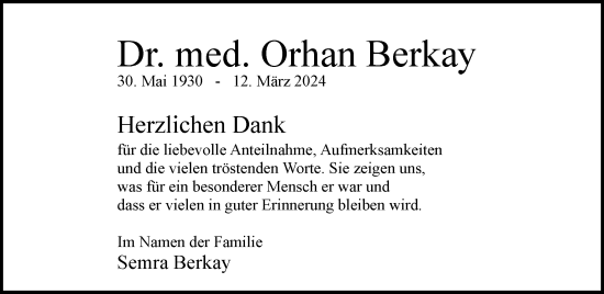 Traueranzeige von Orhan Berkay von Wolfsburger Nachrichten