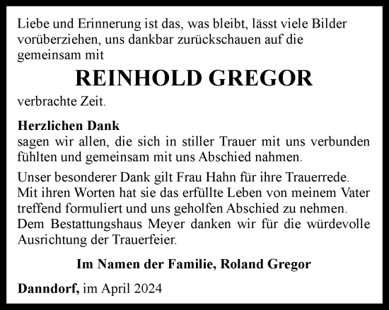 Traueranzeige von Reinhold Gregor von Helmstedter Nachrichten