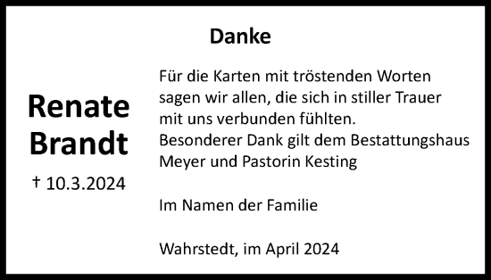 Traueranzeige von Renate Brandt von Helmstedter Nachrichten