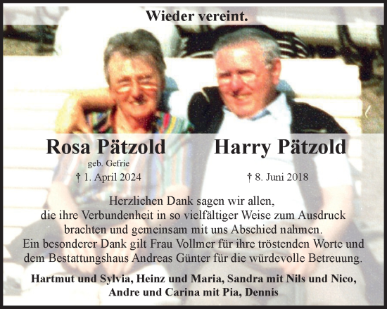 Traueranzeige von Rosa und Harry Pätzold von Braunschweiger Zeitung