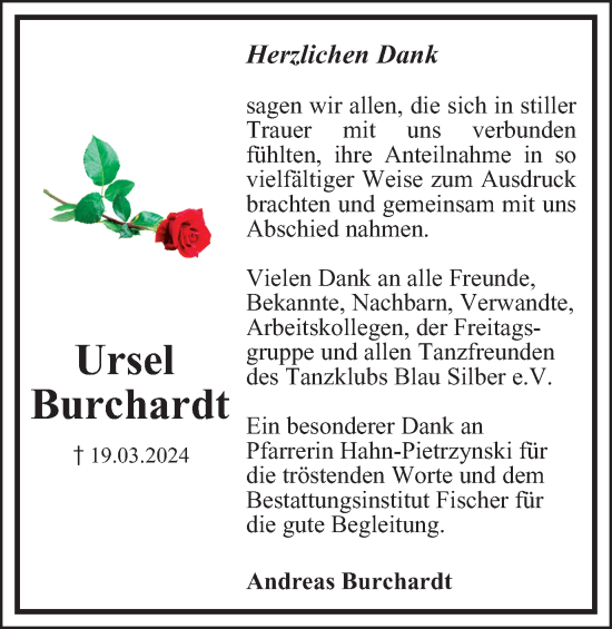 Traueranzeige von Ursel Burchardt von Salzgitter-Zeitung