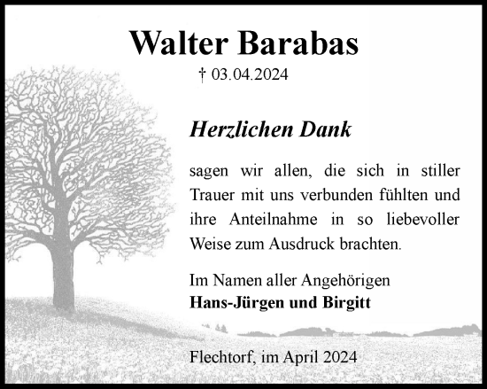 Traueranzeige von Walter Barabas von Helmstedter Nachrichten