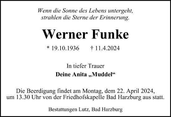 Traueranzeige von Werner Funke von Braunschweiger Zeitung