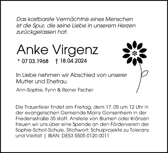 Traueranzeige von Anke Virgenz von Helmstedter Nachrichten