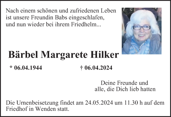 Traueranzeige von Bärbel Margarete Hilker von Braunschweiger Zeitung