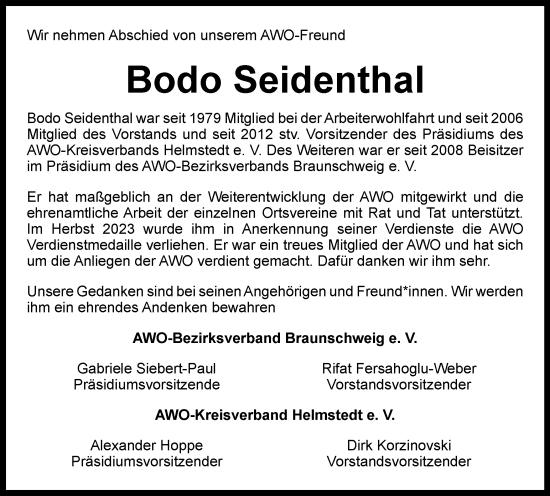 Traueranzeige von Bodo Seidenthal von Braunschweiger Zeitung