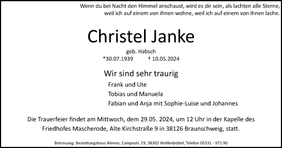 Traueranzeige von Christel Janke von Braunschweiger Zeitung