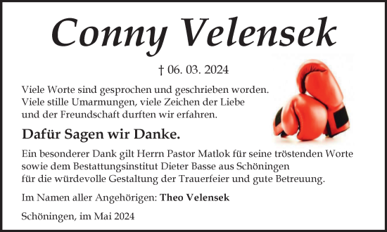 Traueranzeige von Conny Velensek von Braunschweiger Zeitung, Helmstedter Nachrichten