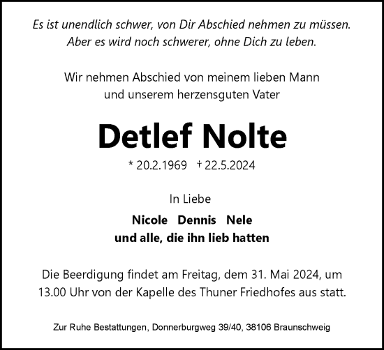 Traueranzeige von Detlef Nolte von Braunschweiger Zeitung