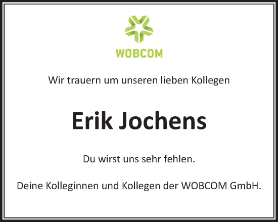 Traueranzeige von Erik Jochens von Wolfsburger Nachrichten