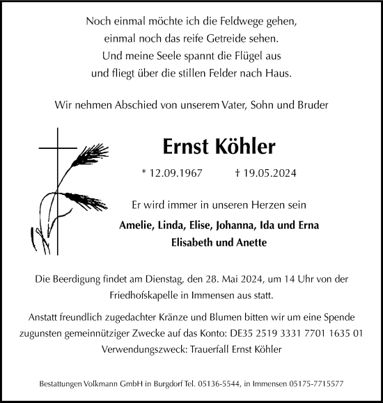 Traueranzeige von Ernst Köhler von Braunschweiger Zeitung