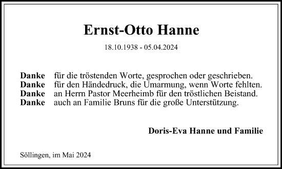 Traueranzeige von Ernst-Otto Hanne von Helmstedter Nachrichten