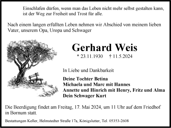 Traueranzeige von Gerhard Weis von Helmstedter Nachrichten