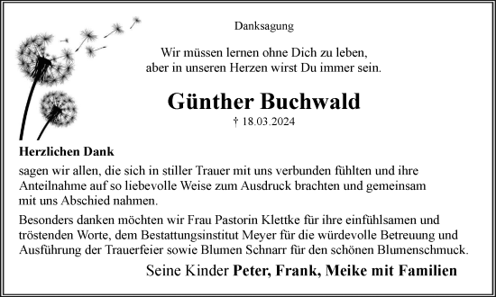 Traueranzeige von Günther Buchwald von Helmstedter Nachrichten