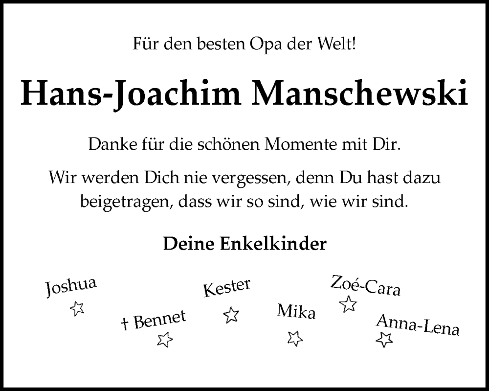  Traueranzeige für Hans-Joachim Manschewski vom 04.05.2024 aus Helmstedter Nachrichten