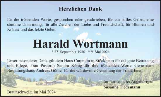 Traueranzeige von Harald Wortmann von Braunschweiger Zeitung