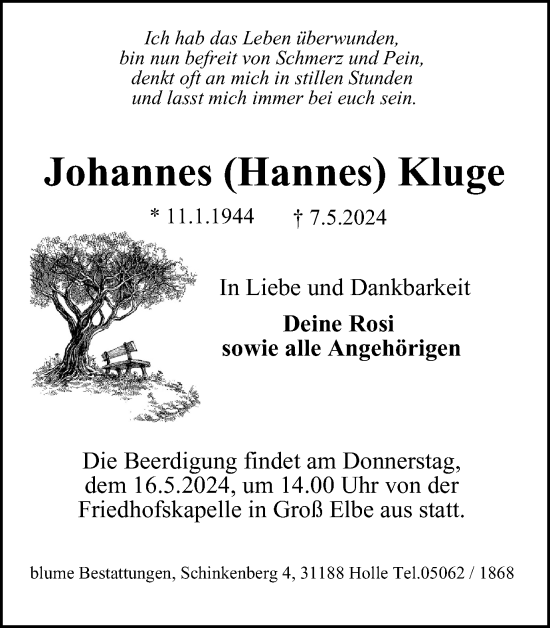 Traueranzeige von Johannes Kluge von Salzgitter-Zeitung