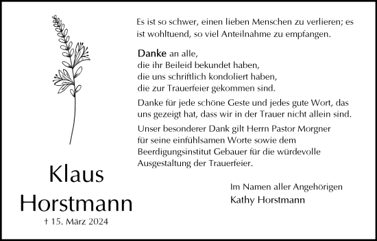Traueranzeige von Klaus Horstmann von Wolfsburger Nachrichten