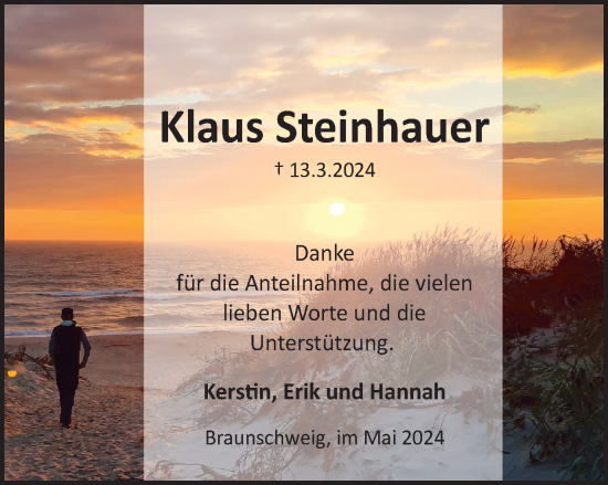 Traueranzeige von Klaus Steinhauer von Braunschweiger Zeitung