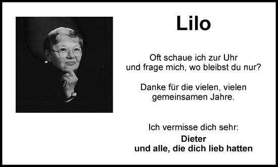 Traueranzeige von Lilo  von Braunschweiger Zeitung