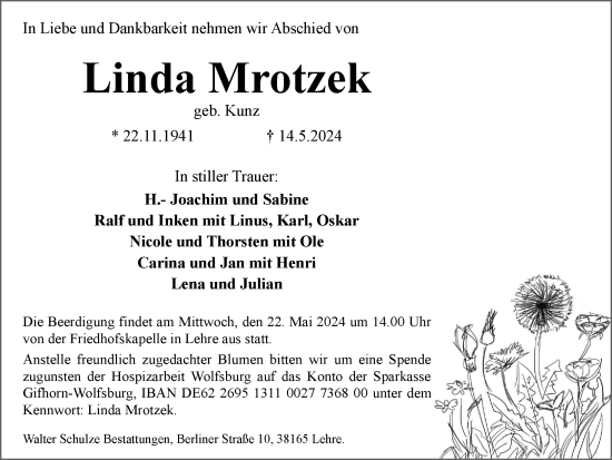 Traueranzeige von Linda Mrotzek von Helmstedter Nachrichten