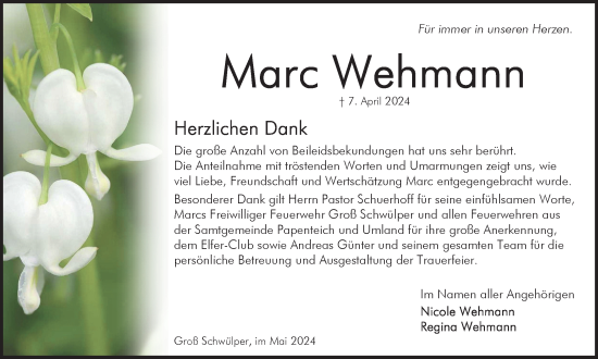Traueranzeige von Marc Wehmann von Braunschweiger Zeitung