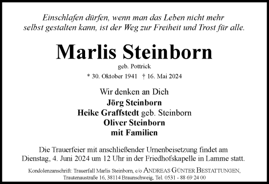 Traueranzeige von Marlis Steinborn von Braunschweiger Zeitung