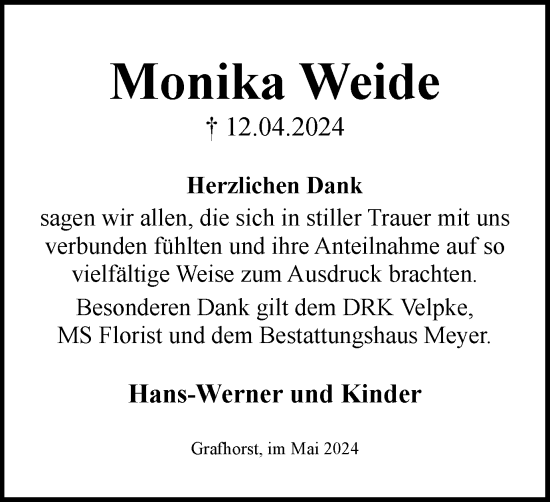 Traueranzeige von Monika Weide von Helmstedter Nachrichten