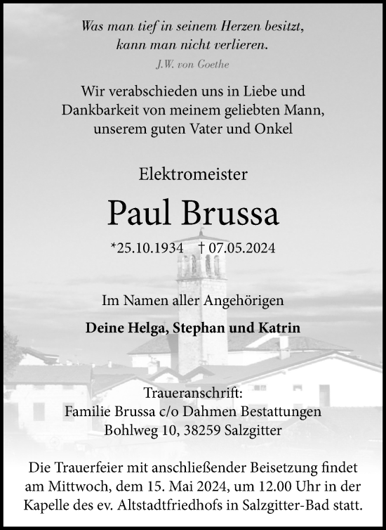 Traueranzeige von Paul Brussa von Salzgitter-Zeitung