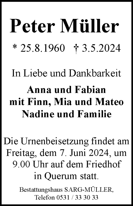 Traueranzeige von Peter Müller von Braunschweiger Zeitung